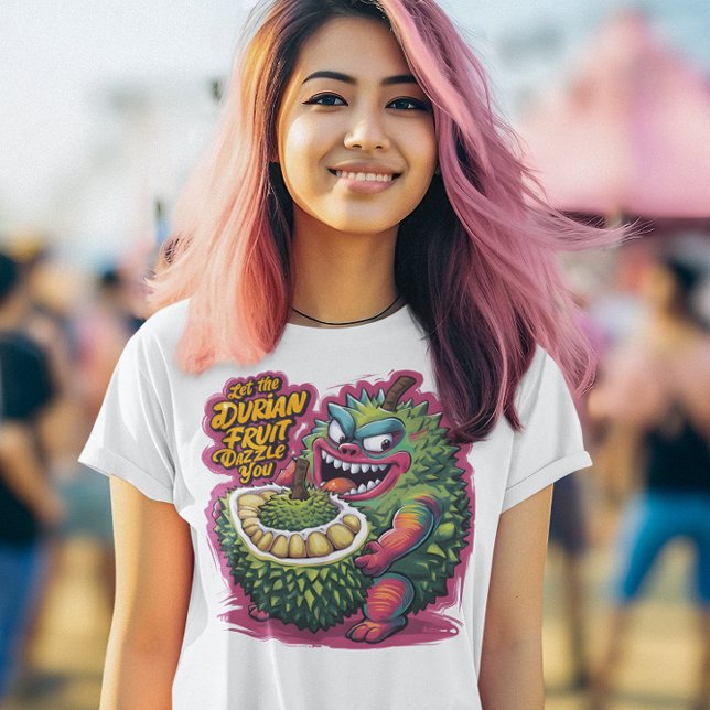 Camiseta Personagem de Fruta Durian de Cartoon Reproduzido (Criador carregado)