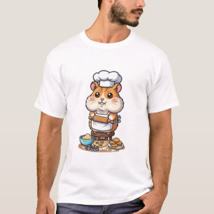 Camiseta Personagem de Hamster Fofo Chef Assando Biscoitos