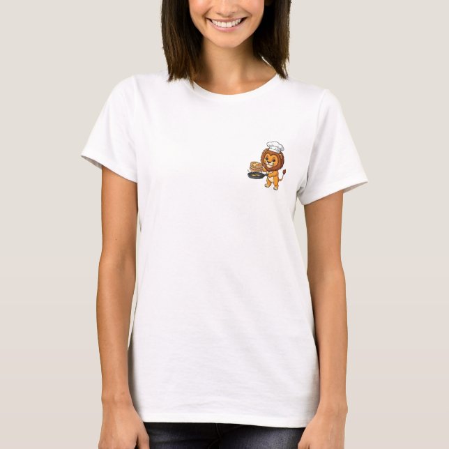 Camiseta Personagem de Leão Chef Cute com Panquecas e Panel (Frente)