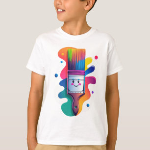 Camiseta Personagem de Pincel Adorável com Tinta Colorida