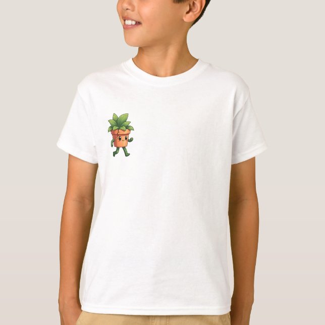 Camiseta Personagem de Planta em Vaso Andando Feliz Infanti (Frente)