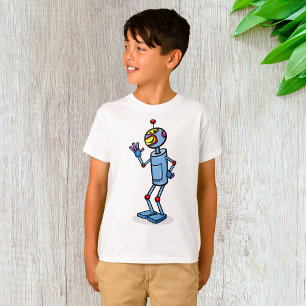 Camiseta Personagem de Robô Futurista Retrô Acenando