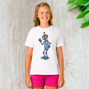 Camiseta Personagem de Robô Futurista Retrô Acenando