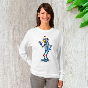 Camiseta Personagem de Robô Futurista Retrô Acenando