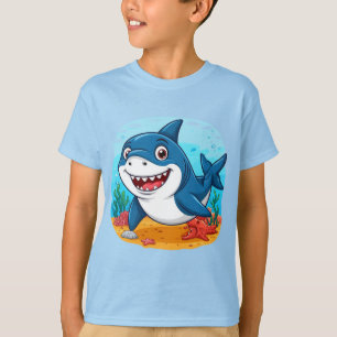 Camiseta Personagem de Tubarão de Desenho Animado Sorrident