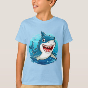Camiseta Personagem de Tubarão de Desenho Animado Sorrident