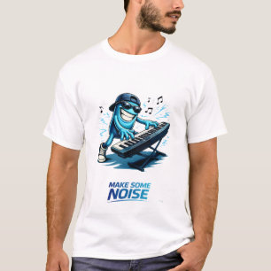 Camiseta Personagem engraçado de músico de teclado azul mus