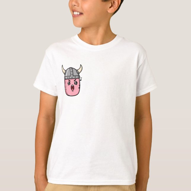 Camiseta Personagem Viking Cantando com Capacete de Chifres (Frente)