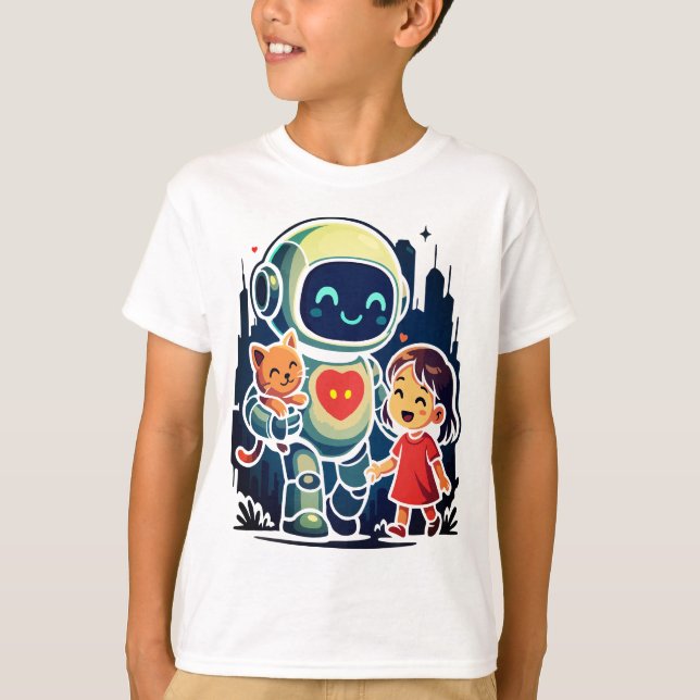 Camiseta Personagens de IA e Robô – Coleção de Design Futur (Frente)