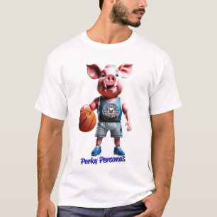 Camiseta Personagens Porky divertidos porcos. Basquetebol