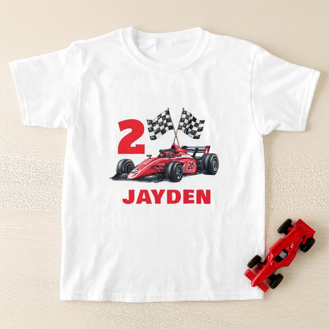 Camiseta Personalised Boys Racing Birthday T-Shirt (Criador carregado)