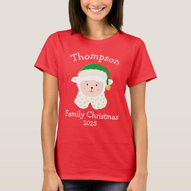 Camiseta Personalised Christmas Baby Sheep Wearing Elf Hat (Frente)