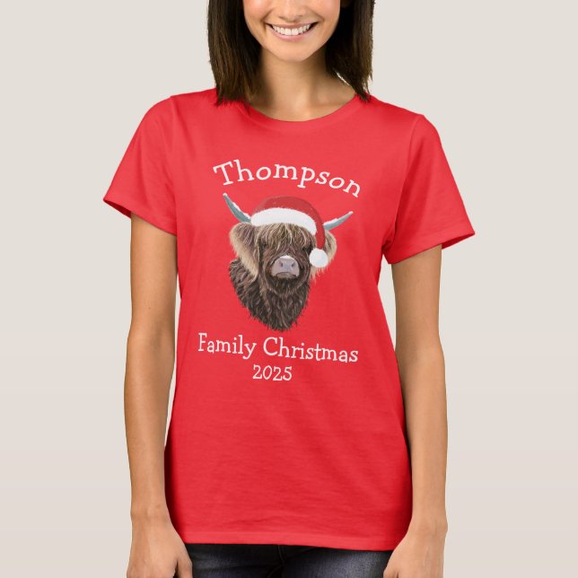 Camiseta Personalised Family Christmas Highland Cow (Frente)