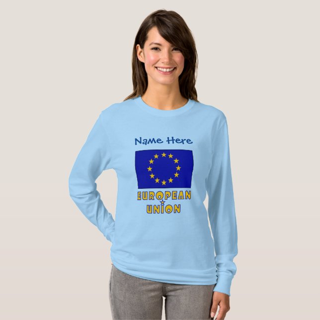 Camiseta Personalização azul da bandeira da União Europeia  (Frente Completa)