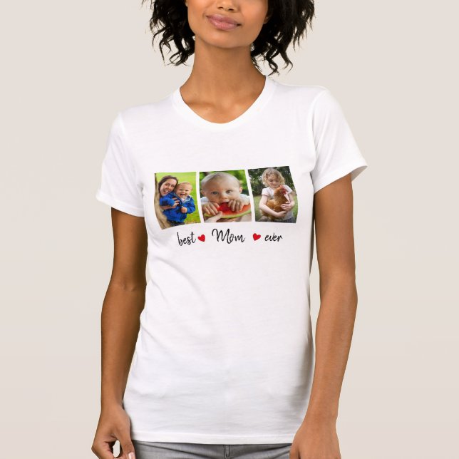 Camiseta Personalização da Melhor Mãe de 3 Fotos (Frente)