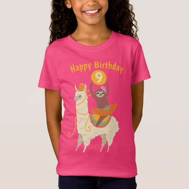 Camiseta Personalização de Aniversário do Llama Riding (Frente)
