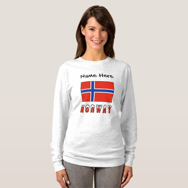 Camiseta Personalização Negra de Sinalizador Norueguês (Frente Completa)