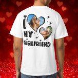 Camiseta Personalizada 2 Foto que Amo a minha Namorada<br><div class="desc">Eu adoro meu coração Namorada Personalizado 2 Foto para Trás e Frente</div>