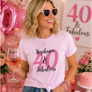 Camiseta Personalizada 40 & Fabulosa Rosa com Nome