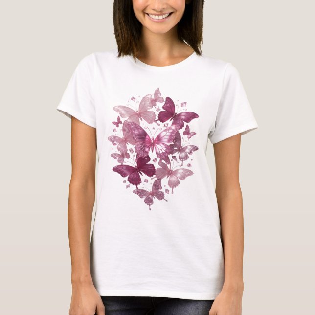 Camiseta Personalizada Borboletas Rosa Prata Cinti (Frente)