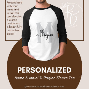 Camiseta Personalizada com Nome e Inicial Manga Ra