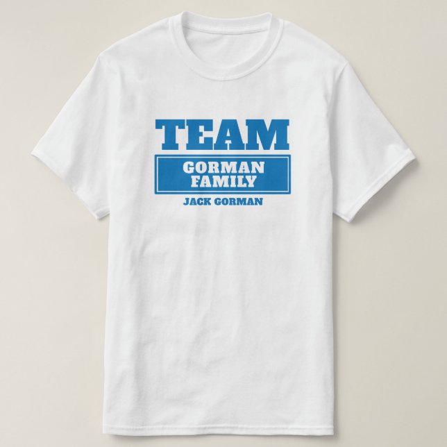 Camiseta personalizada da família ou do grupo azul (Frente do Design)