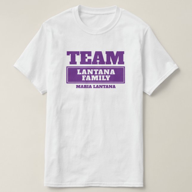 Camiseta personalizada da família ou do grupo roxo (Frente do Design)