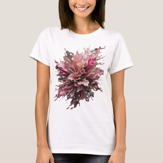 Camiseta Personalizada de Arte Abstrata Prata e Ro (Frente)