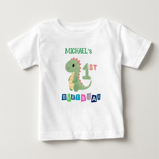 Camiseta Personalizada de Dinossauro para o 1º Ani (Frente)