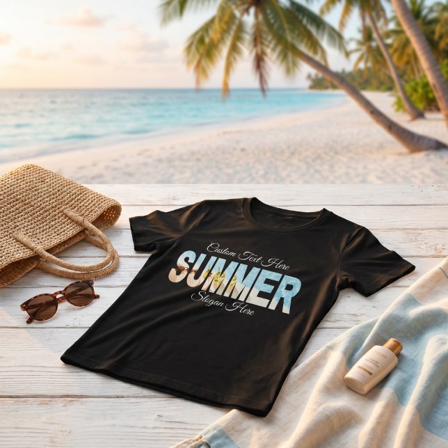 Camiseta Personalizada de Férias Costeiras com Pas (Summer Pastel Coastal Vacation Custom Text Tee)