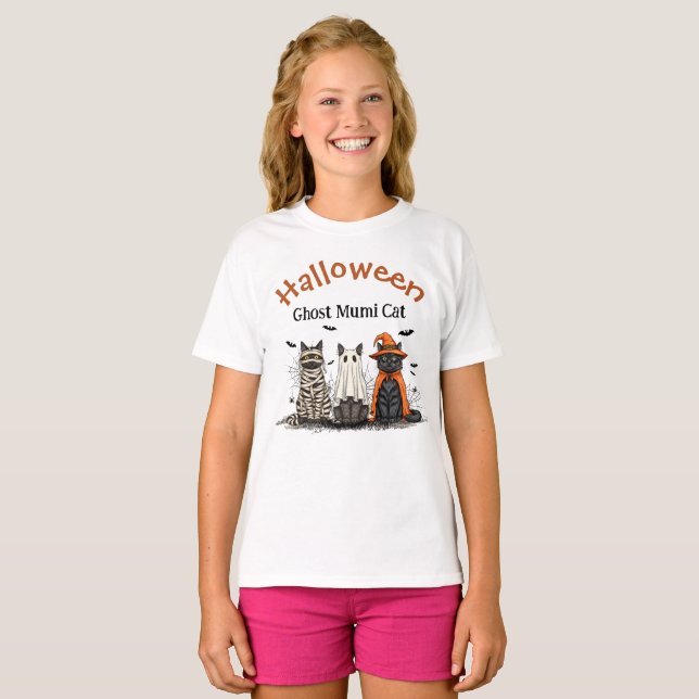 Camiseta Personalizada de Halloween com Gato Fanta (Frente Completa)