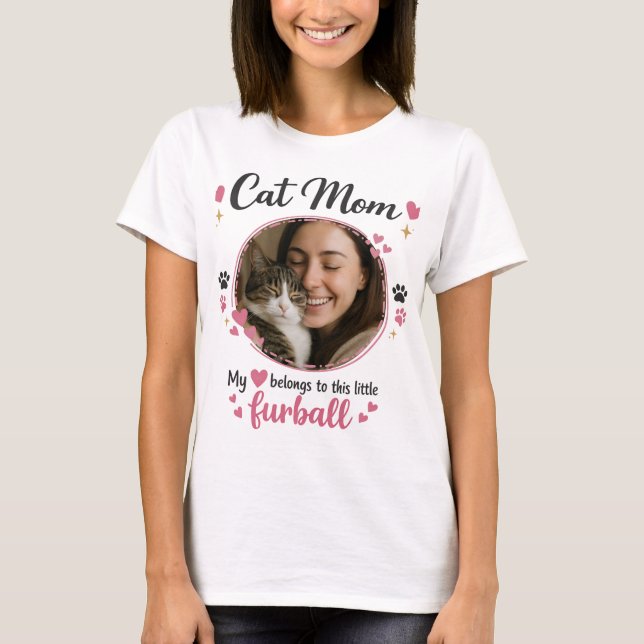 Camiseta Personalizada de Mãe de Gata com Foto (Frente)