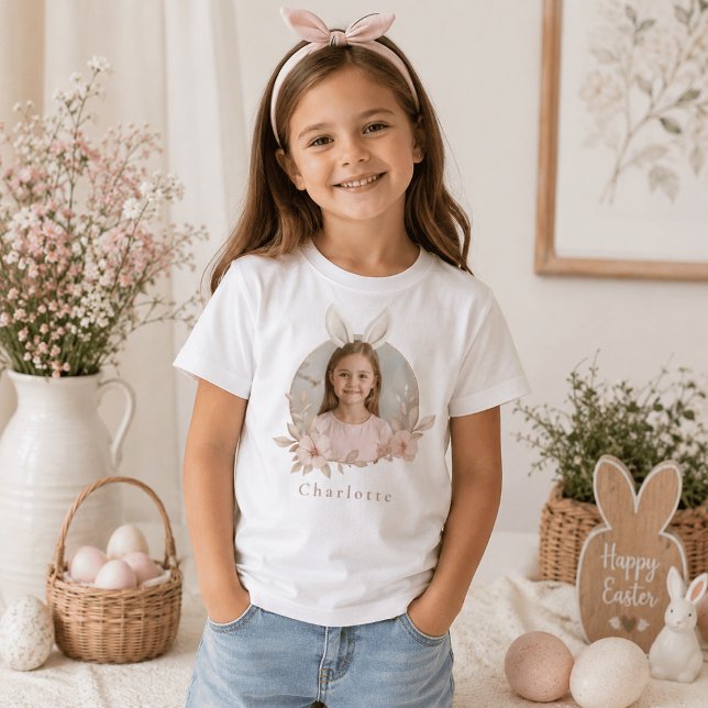 Camiseta Personalizada de Páscoa com Foto do Coelh (Criador carregado)