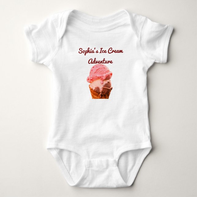 Camiseta Personalizada de Sorvete para Bebê | Nome (Frente)