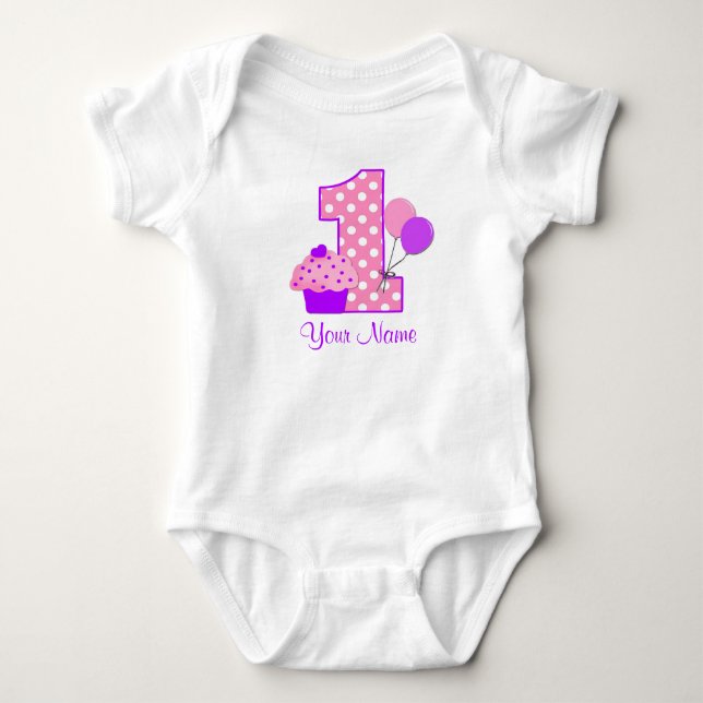 Camiseta Personalizada do Cupcake Roxo primeiro an (Frente)