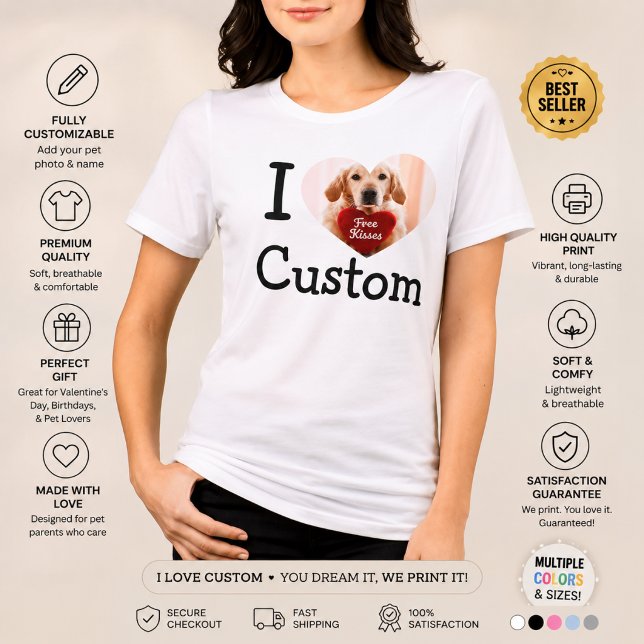 Camiseta Personalizada Eu Amo Pet Adicionar Foto d (Criador carregado)