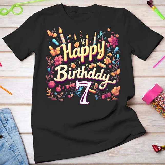 Camiseta Personalizada para Menina de 7 Anos de Id (Criador carregado)