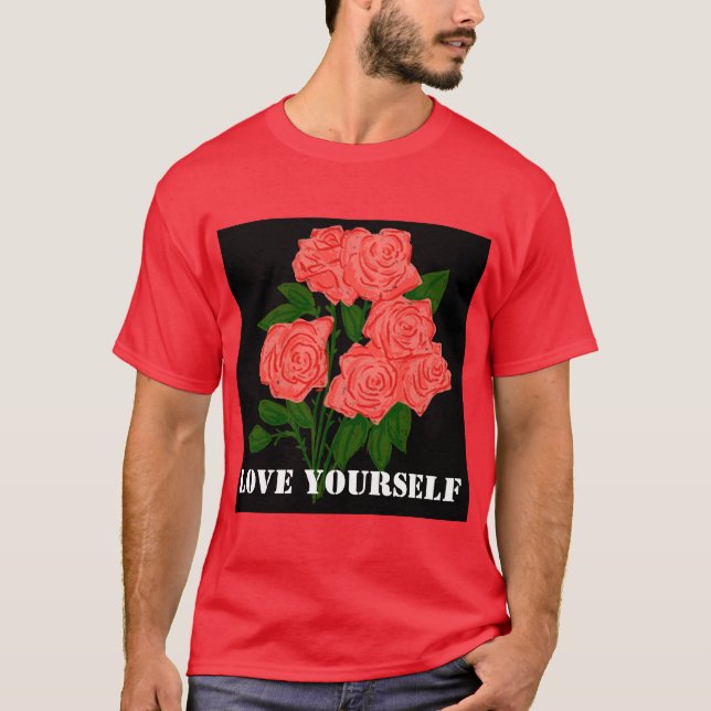 Camiseta Personalizado Ame-Se Texto Vermelho Básico Escuro (Frente)