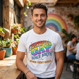 Camiseta Personalizado Arco-íris Retrô Certificado Gay Desd