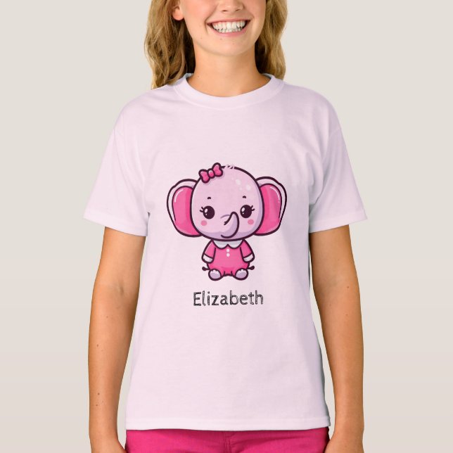 Camiseta Personalizado | Camisa-T de Elefante Rosa-Frita (Frente)