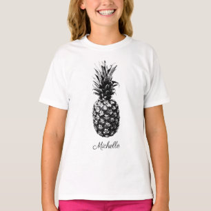 Camiseta Personalizado de abacaxi tropical preto e branco E