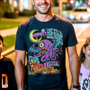Camiseta Personalizado em Monstro Psicodélico Roxo Vintage 