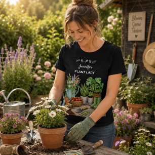 Camiseta Personalizado jardim preto fofo Plant Lady