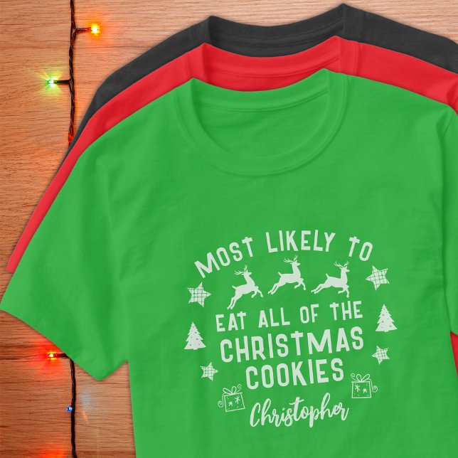 Camiseta Personalizado mais propenso a comer o Natal dos co (Criador carregado)