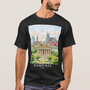 Camiseta Personalizado Nashville Tennessee EUA Aquarela Col