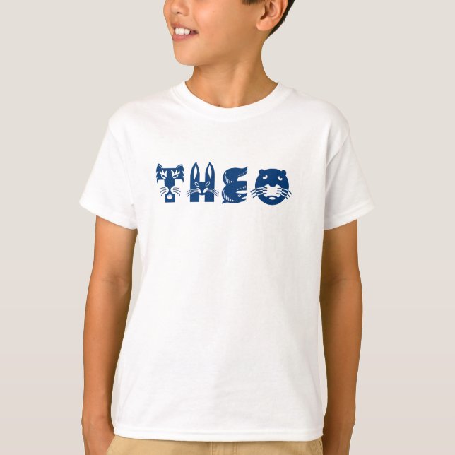 Camiseta Personalizado para uma criança chamada Theo (Frente)