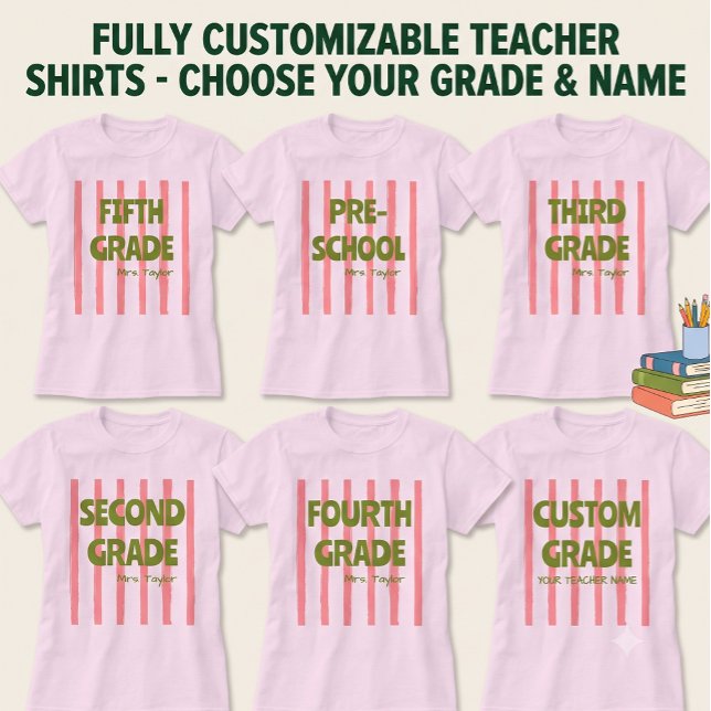 Camiseta Personalizado Qualquer Série Listras Nome da Profe (Criador carregado)