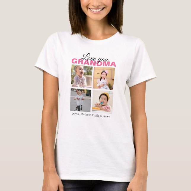 Camiseta Personalizado Te Amo Vovó 4 Colagem Fotográfica (Frente)