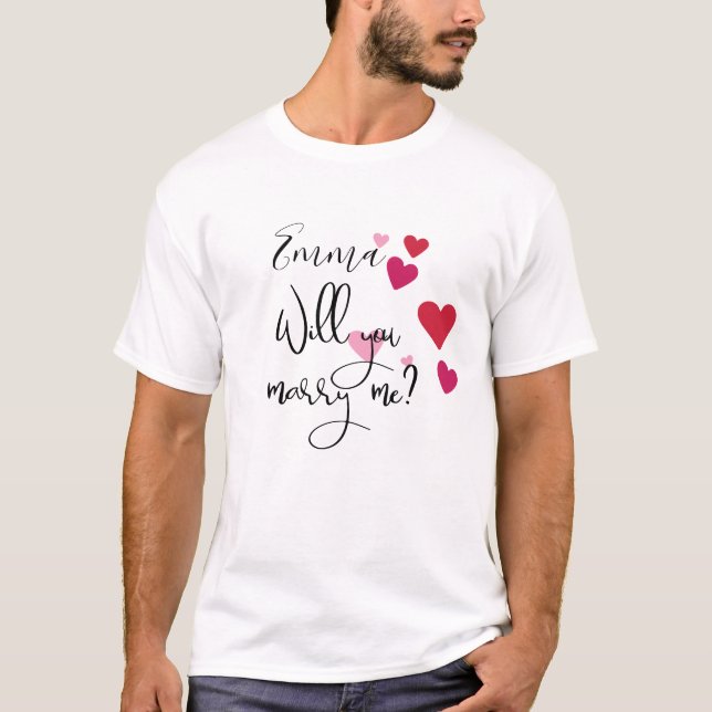 Camiseta Personalizado Você me Casado Proposta de Corações (Frente)