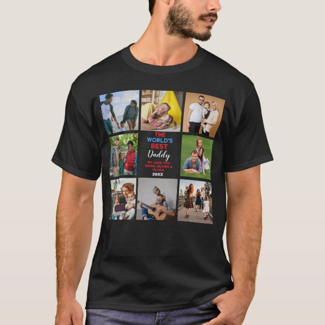 Camiseta Personalizar 8 imagens O melhor Pai do mundo com n (Frente)